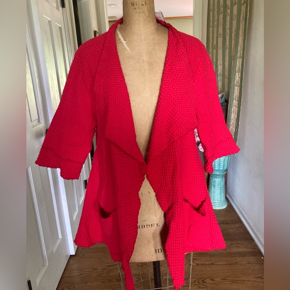 NWT FOCUS Waffle Swing Cardigan Jacket 100% preshrunk Cotton RED MEDIUM - Picture 2 of 10